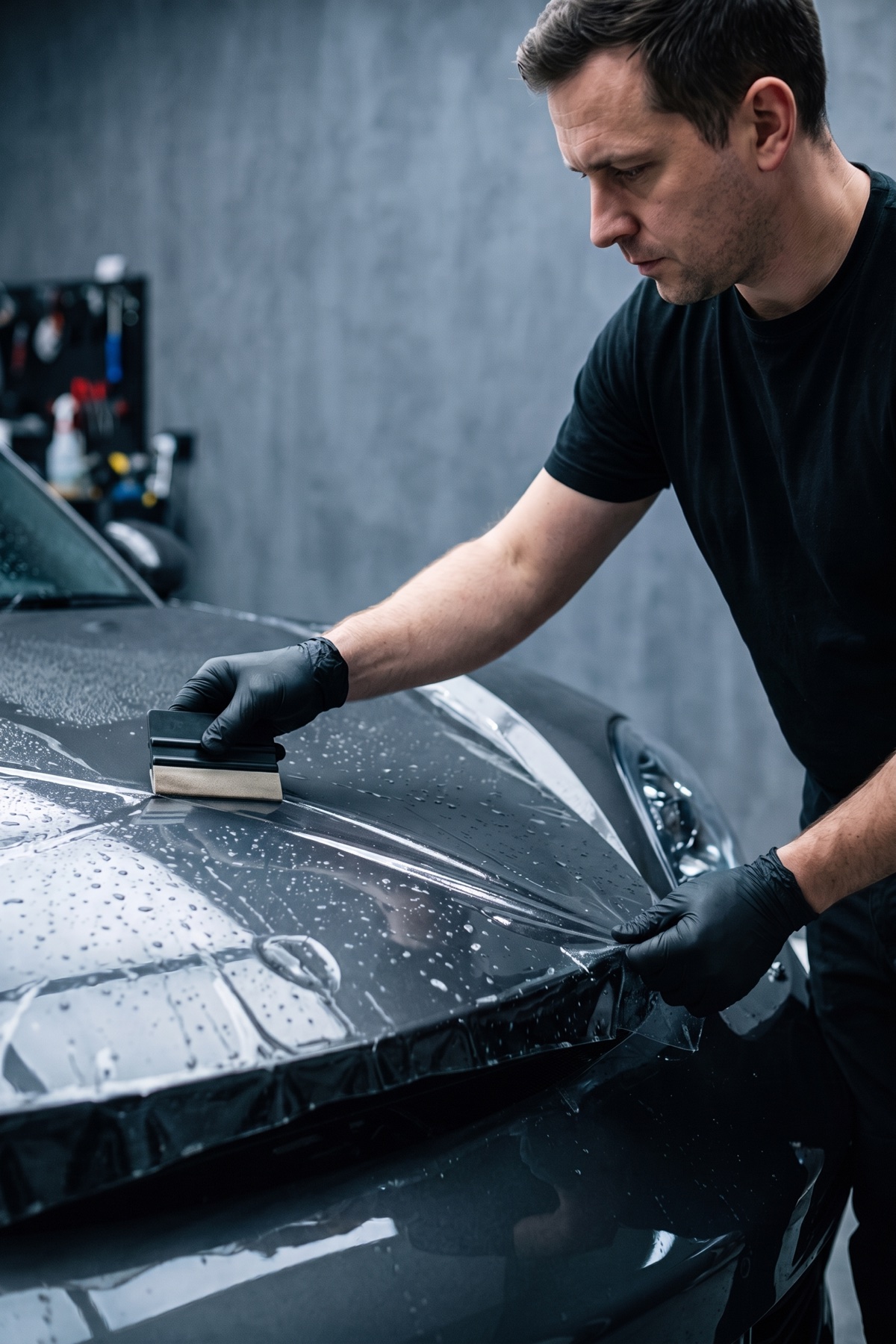 T-Shield PPF film being applied to vehicle bonnet