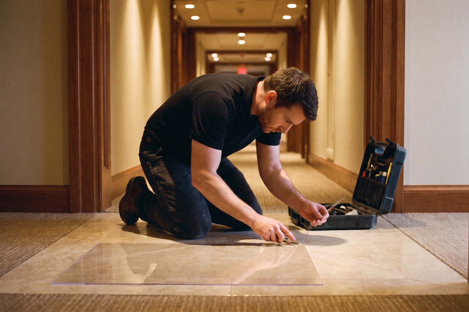 T-Shield film peeling back to reveal preserved marble